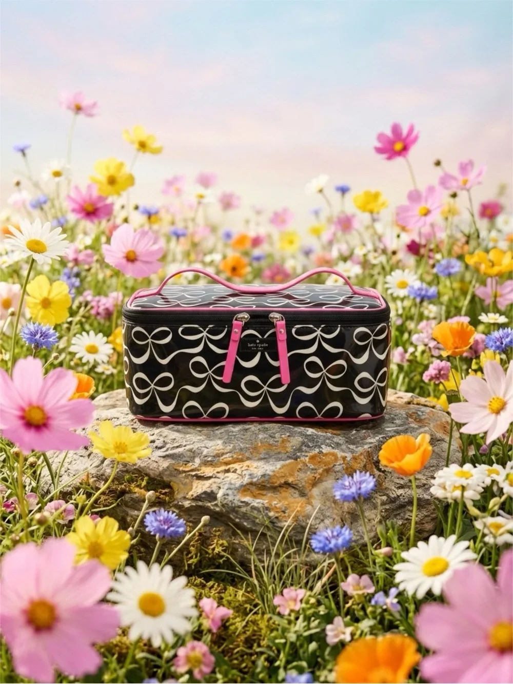 kate spade NY Jae Elegant Bow-Print Cosmetic Case with Hair Claw Clip